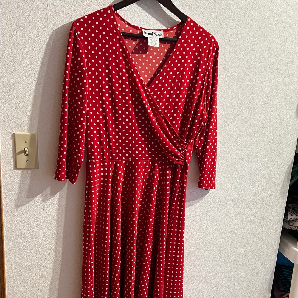 Ronni Nicole Red Polka Dot Long Sleeve Dress